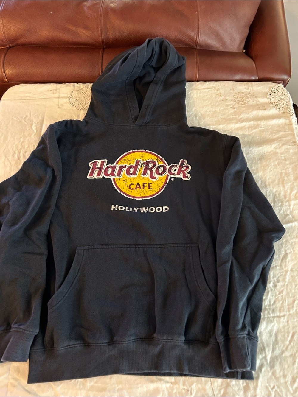 Hard Rock Cafe Black Hoodie with Yellow Circle and Red Logo sz L